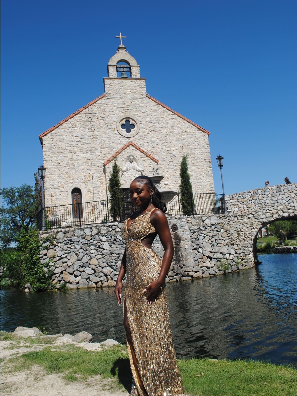 Sherri Hill Gold Sequin Cutout Prom Gown - Picture 2 of 7